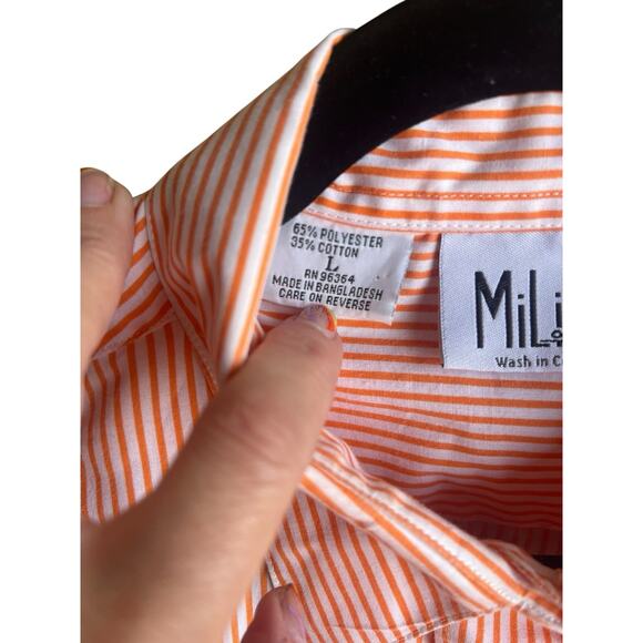 Mili Designs Women’s Button Up Shirt Orange Striped Parrots Appliqué Jewel LARGE - Picture 4 of 11
